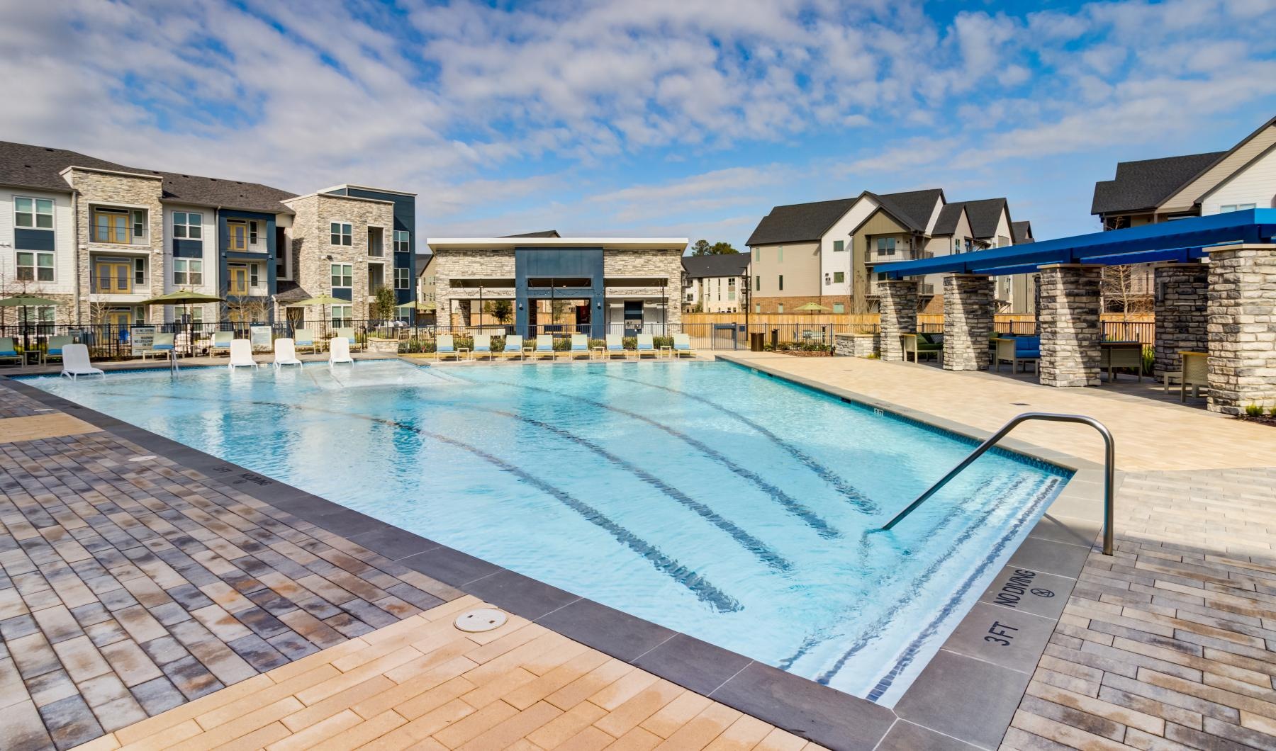 a swimming pool in a courtyard