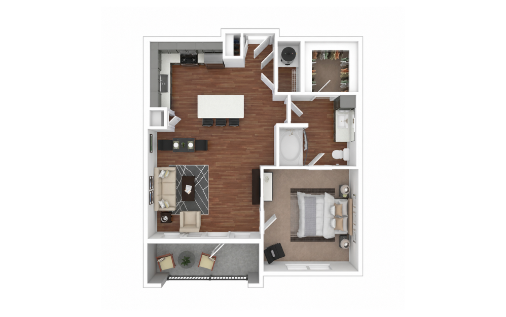 A1 - 1 bedroom floorplan layout with 1 bathroom and 758 square feet