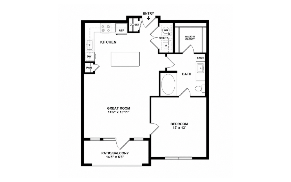 A1 - 1 bedroom floorplan layout with 1 bathroom and 758 square feet (2D)