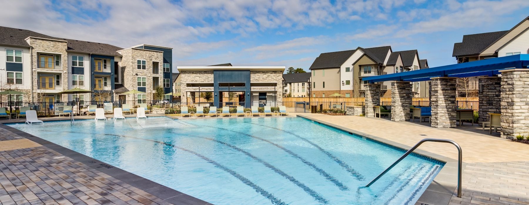 a swimming pool in a courtyard
