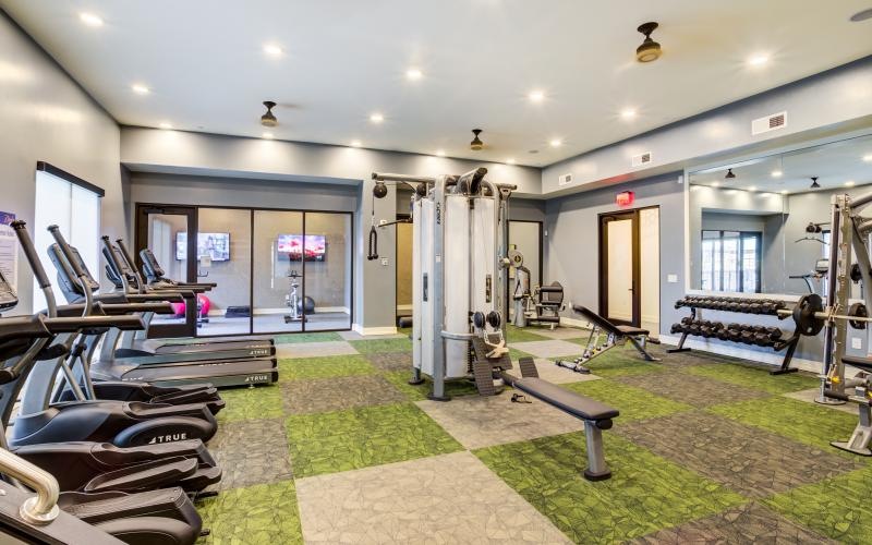 a gym with exercise equipment